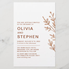 Flyer Arroz y blanco. Follaje simple. Inv boda moderna