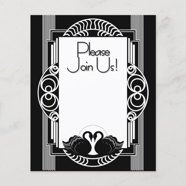 Flyer Art Deco Parisian Black and White Swans (Frente)