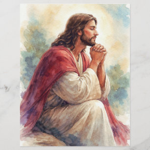 Flyer Arte de Acuarela de Jesús Orando Fe Cristiana
