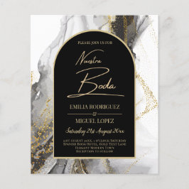 Flyer Artículo de boda negro y dorado, bilingüe