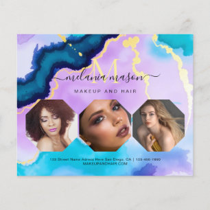Flyer Artista de Maquillaje Ágata Turquesa Púrpura Acuar