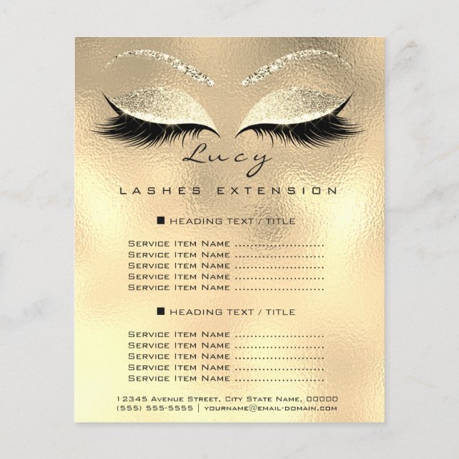 Flyer Artista de maquillaje Belleza Lash Purpurina Lista (Atrás)
