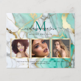 Flyer Artista de maquillaje de mármol verde oro elegante