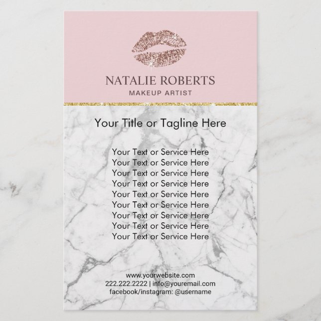 Flyer Artista de Maquillaje Labios Oro Rosa Mármol Rosa  (Frente)