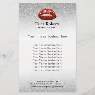 Flyer Artista de Maquillaje Labios Rojos Brillo de Plata