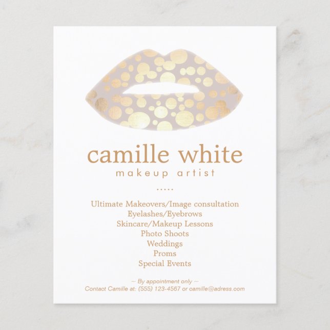 Flyer Artista de maquillaje Oro Lips Salón de Belleza (Frente)