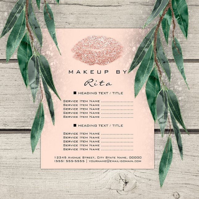 Flyer Artista de maquillaje Purpurina Gold Confetti List (Makeup Artist Glitter Gold Confetti Price List VIP Flyer)
