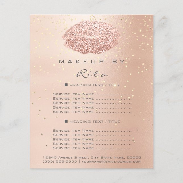 Flyer Artista de maquillaje Purpurina Oro Confetti Preci (Frente)