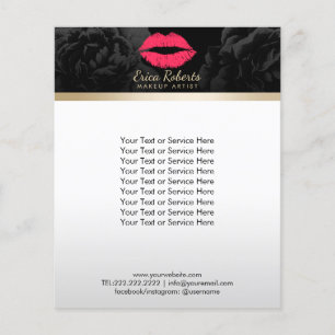 Flyer Artista de maquillaje Red Lips Black Floral Beauon