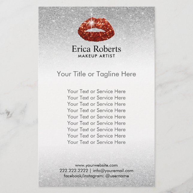 Flyer Artista de maquillaje Red Lips Silver Purpurina Sa (Frente)