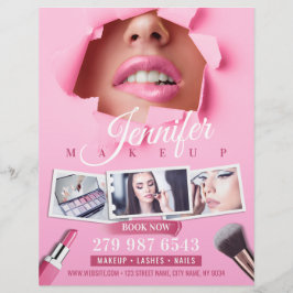 Flyer Artista de maquillaje rosa / Salón de belleza