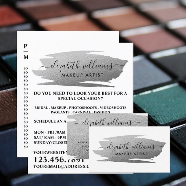 Flyer Artista de Maquillaje Script Silver Foil Brushstro (Subido por el creador)