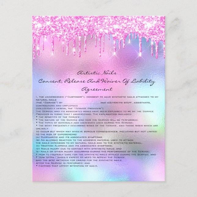 Flyer Artista de uñas Responsabilidad Exención Rosa Perf (Frente)