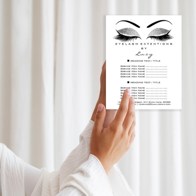 Flyer Artista maquillaje Belleza Purpurina Precio Blanco (Makeup Artist Beauty Glitter Price Black White Flyer)