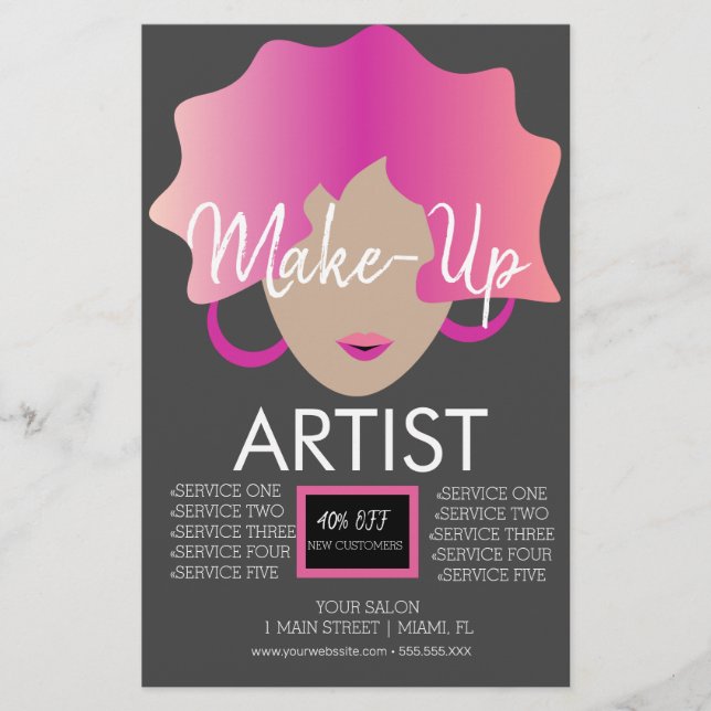 Flyer Artista moderno de maquillaje rosado (Frente)
