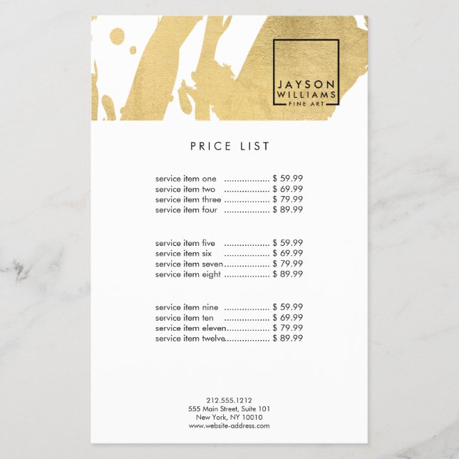 Flyer Artista moderno Resumen Faux Gold Brushstrokes Fly (Frente)