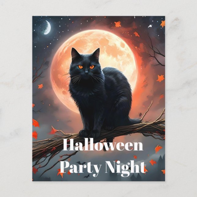 Flyer Aterrador Halloween Black Cat Moonlight, (Frente)