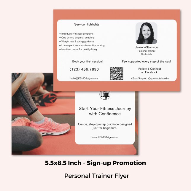 Flyer Atraer principiantes para estar en forma - entrena (5.5x8.5 Inch, Attract Beginners to Fitness - Personal Trainer Flyer)