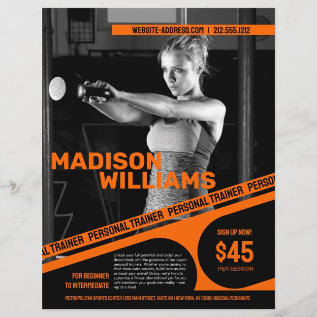Flyer Audaz Naranja brillante foto de entrenador persona (Frente)