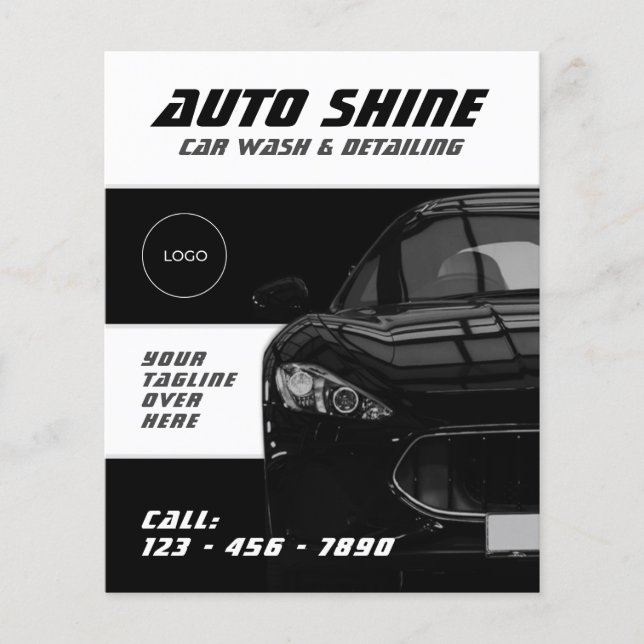 Flyer Automóvil blanco y negro (Frente)
