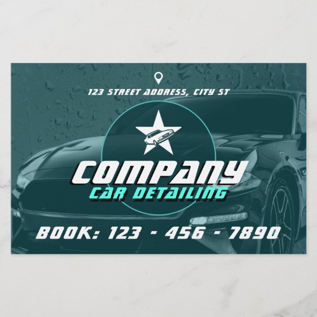 Flyer Automóvil profesional moderno detallando el volant (Frente)