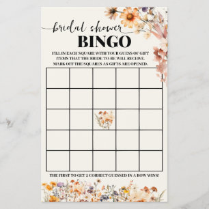 Flyer Autumt Wildflowers Bridal Shower Bingo Game Card