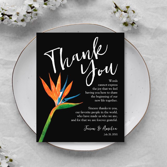 Flyer Ave del paraíso Plate Boda floral gracias (Bird of paradise floral wedding plate light-weight paper thank you cards)