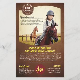 Flyer Aventura Ecuestre Lección Niños Volador de Caballo