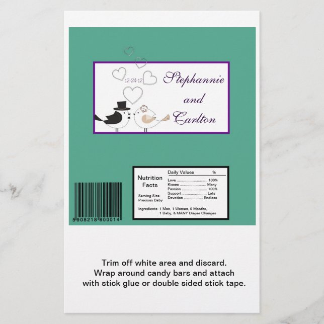 Flyer Aves de amor Verde azulado/Boda púrpura envuelto d (Frente)