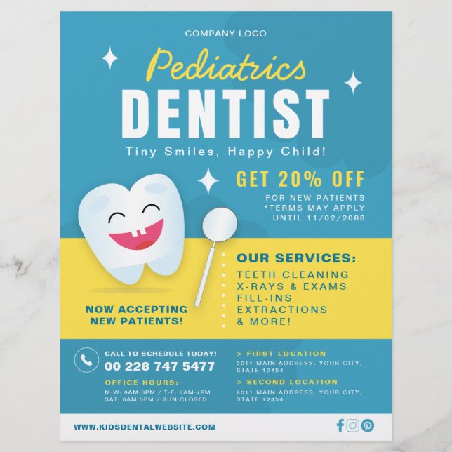 Flyer Aviso de atención dental para pediatría (Frente)