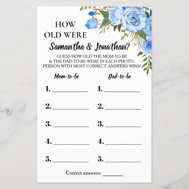 Flyer Azul Cuántos años tenían ducha tarjeta de juego bi (Frente)