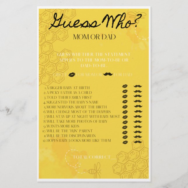 Flyer Babee Adivinar Quién Juego (Frente)