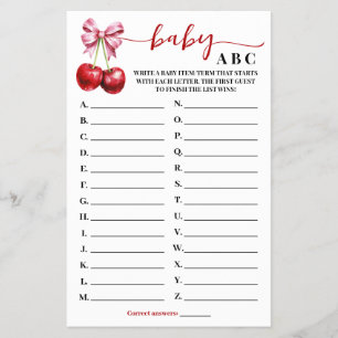 Flyer Baby ABC Cherry Coquette Baby Shower Game Card