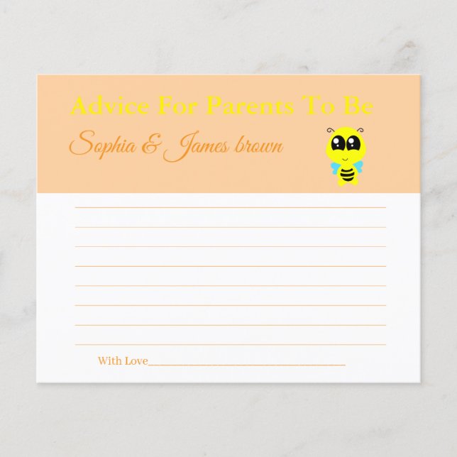 Flyer Baby Bee | Tarjeta Baby Shower Consejos para mamá  (Frente)