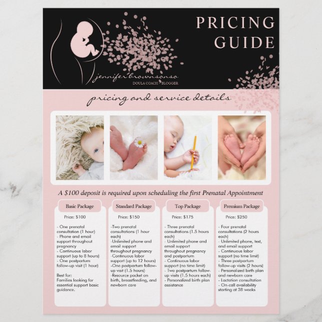 Flyer Baby Black Doula Birth Coach Pregnant Pricing (Frente)