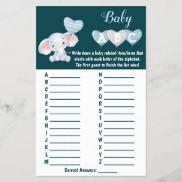 Flyer Baby Elephant Baby Shower Game Card
