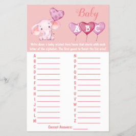 Flyer Baby Elephant Baby Shower Game Card
