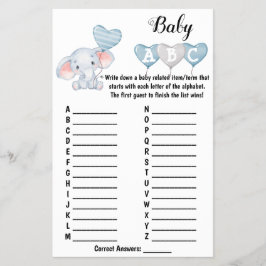 Flyer Baby Elephant Baby Shower Game Card