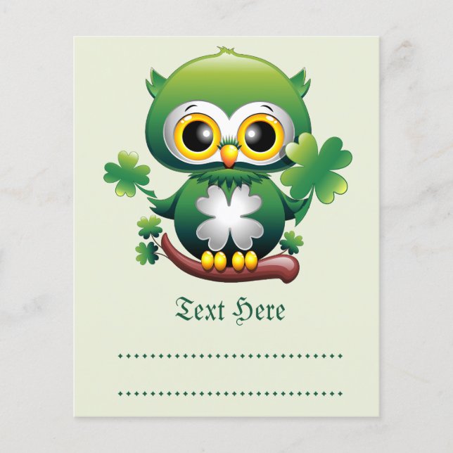 Flyer Baby Owl Cute St Patrick Cartoon (Frente)