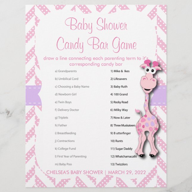 Flyer Baby Pink Giraffe Baby Boy Shower - Juego (Frente)