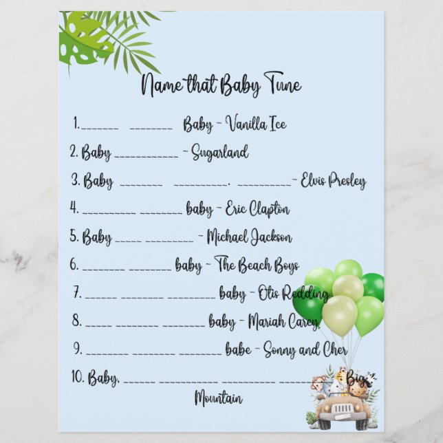 Flyer Baby Safari Baby Shower Games (Frente)