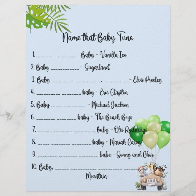Flyer Baby Safari Baby Shower Games (Frente)