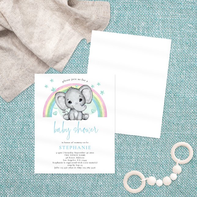 Flyer BABY SHOWER azul arco iris del Elefante de PAPER (Subido por el creador)