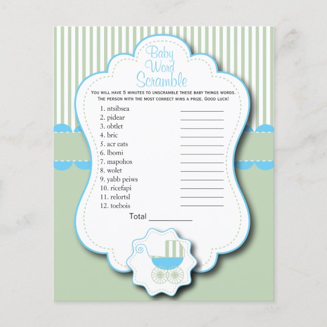 Flyer Baby Shower azul, blanco y verde de menta - Scramb (Frente)