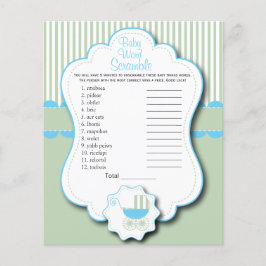 Flyer Baby Shower azul, blanco y verde de menta - Scramb