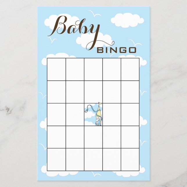 Flyer Baby Shower BINGO Amarillo/Azul/Castillo (Frente)