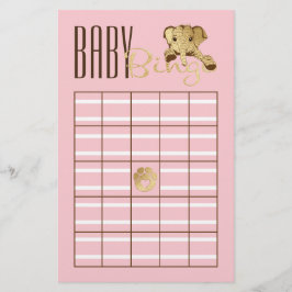 Flyer Baby Shower BINGO Baby Gold Elephant Rosa