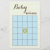 Baby Shower BINGO Blue Green OWL
