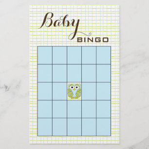 Flyer Baby Shower BINGO Blue Green OWL