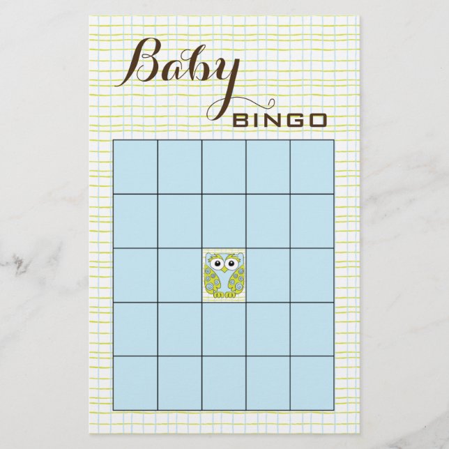 Flyer Baby Shower BINGO Blue Green OWL (Frente)